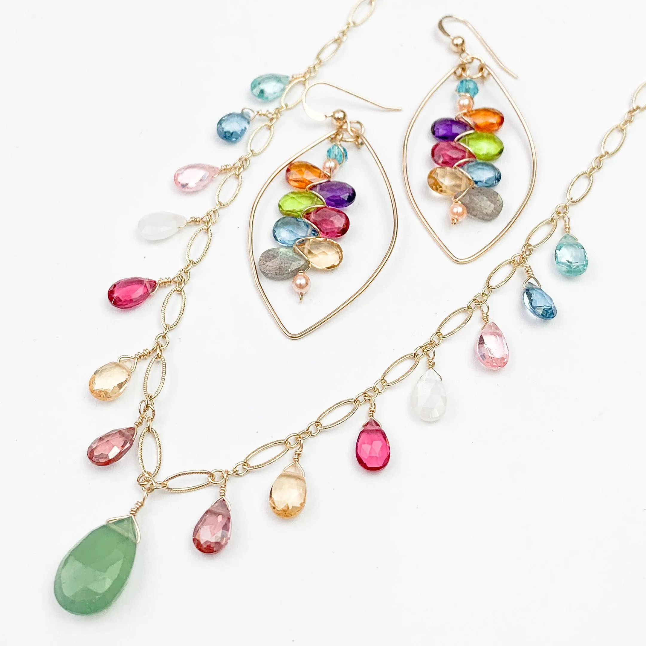 Moss Aquamarine and Colorful Drape Necklace