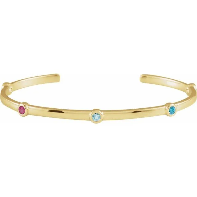 Mother's Family Bezel-Set Cuff Bracelet