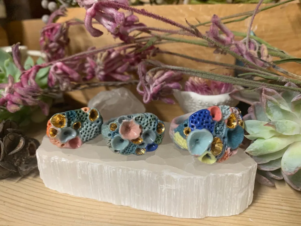 Multi coloured porcelain ‘rock coral’ handmade ring, choose one