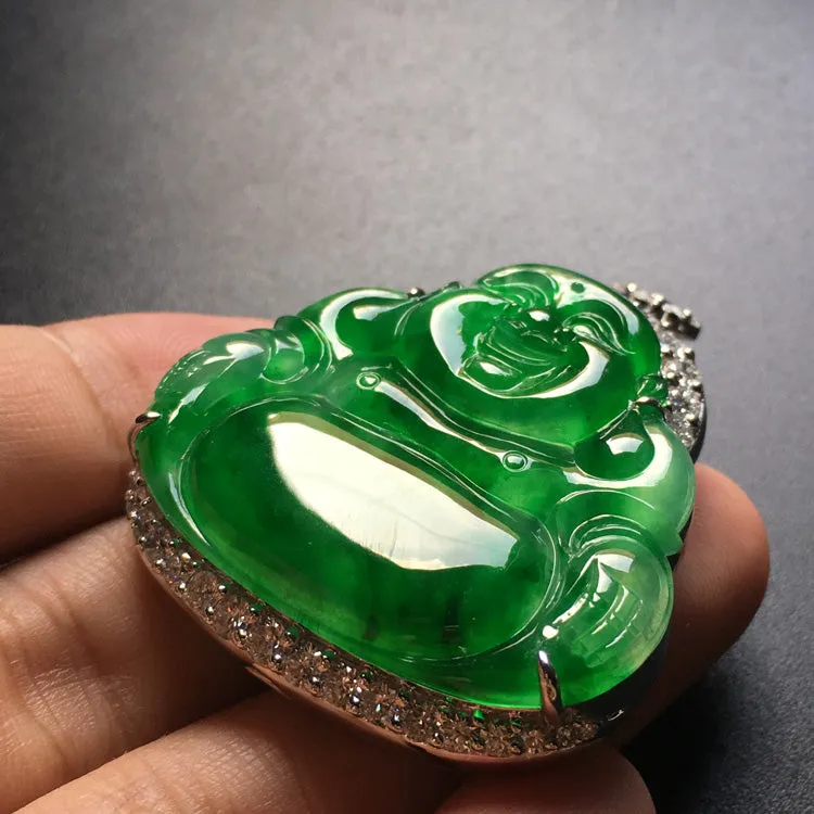 Natural Jade Pendant Jadeite Gold Buddha Pendant PT197