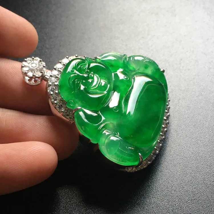 Natural Jade Pendant Jadeite Gold Buddha Pendant PT197