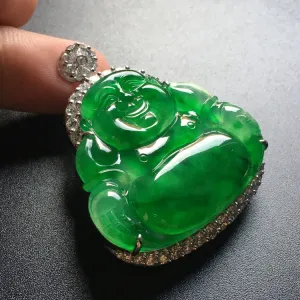 Natural Jade Pendant Jadeite Gold Buddha Pendant PT197