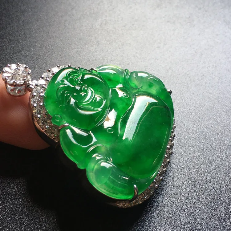 Natural Jade Pendant Jadeite Gold Buddha Pendant PT197