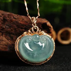 Natural Jade Pendant Jadeite Gold Ruyi Pendant PT41