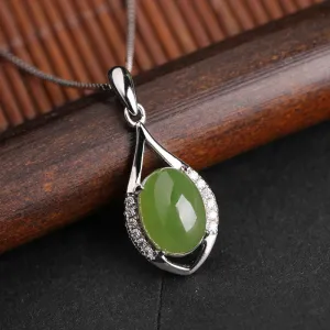 Natural Jade Pendant Nephrite Silver Zircon Pendant ZPT179