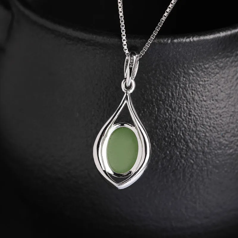 Natural Jade Pendant Nephrite Silver Zircon Pendant ZPT179