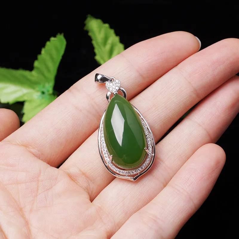 Natural Jade Pendant Nephrite Silver Zircon Pendant ZPT195