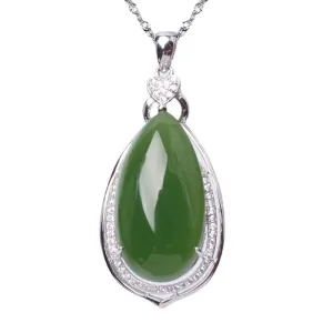 Natural Jade Pendant Nephrite Silver Zircon Pendant ZPT195