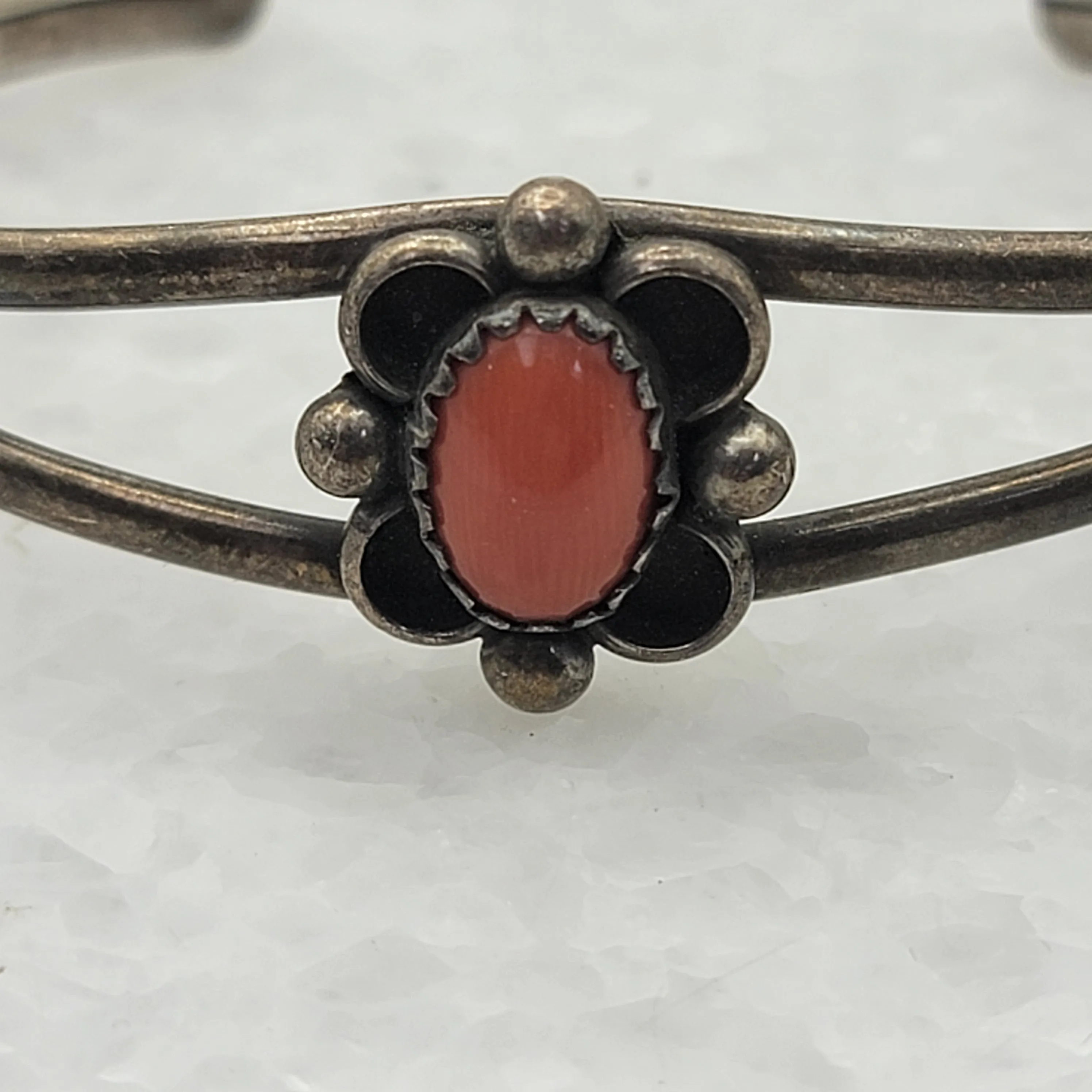 Navajo Silver Coral Cuff Bracelet