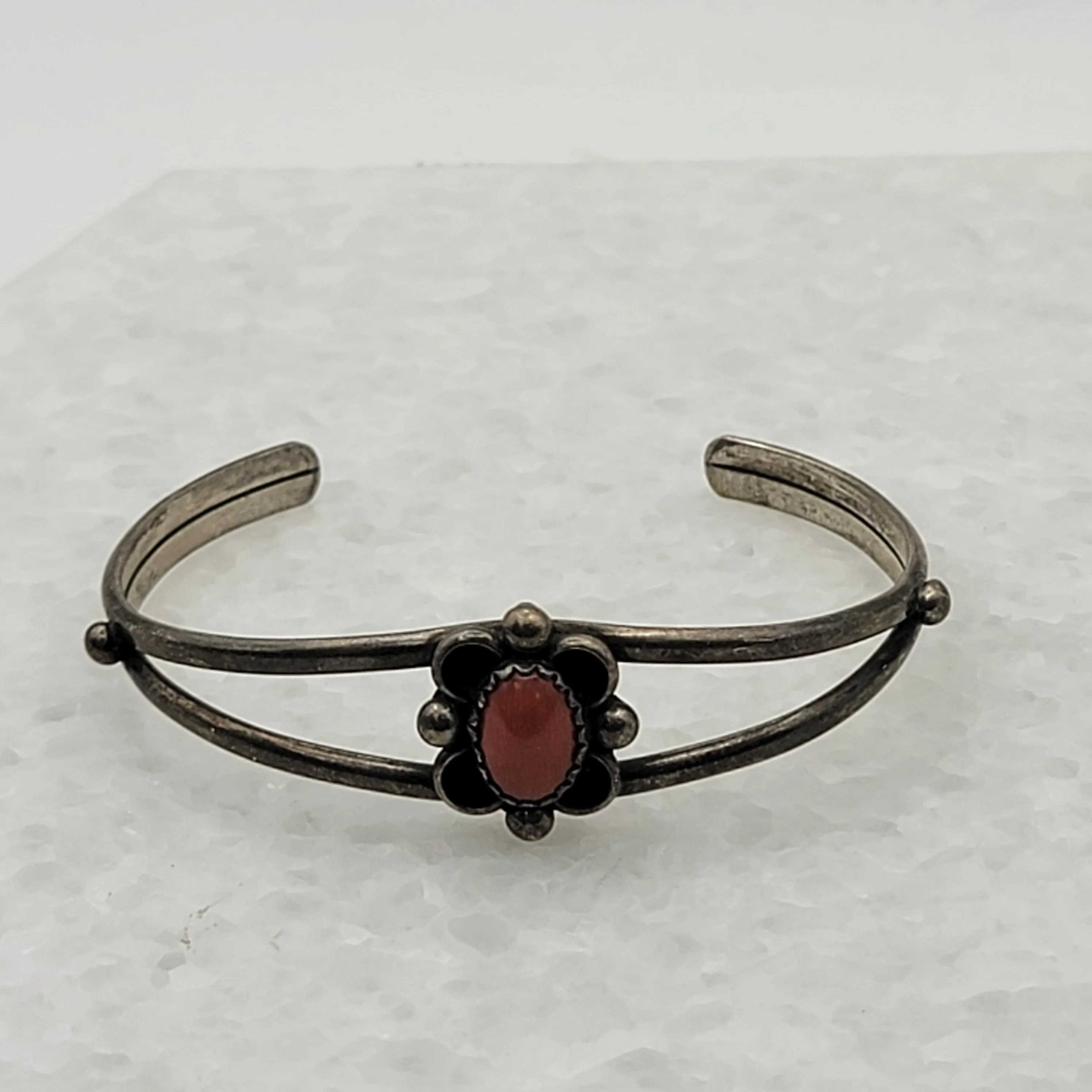 Navajo Silver Coral Cuff Bracelet