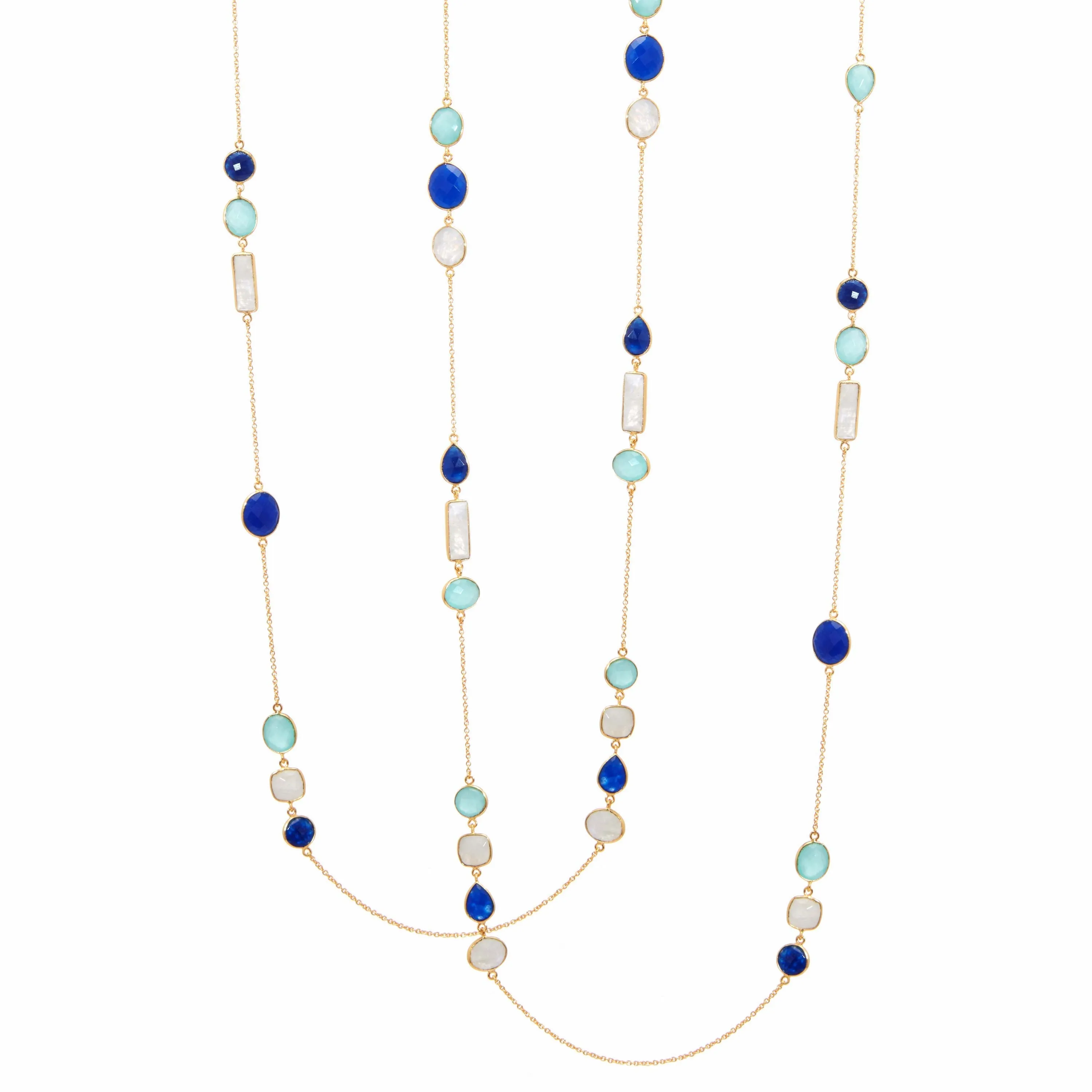 Necklace - Aqua & Blue Chalcedony & Rainbow Moonstone