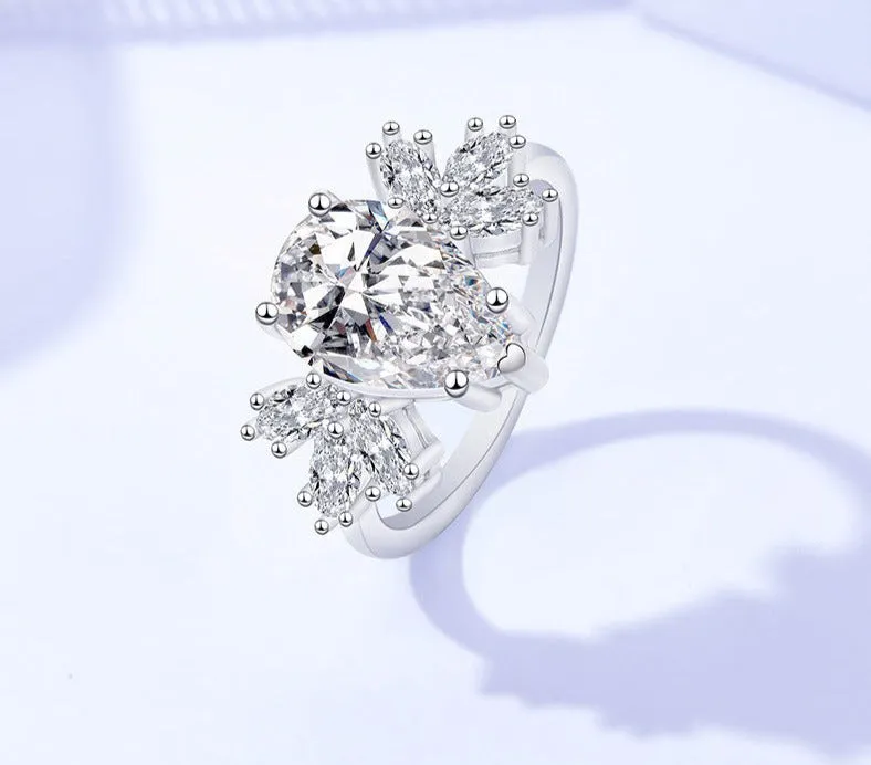 New s925 sterling silver micro-paved zircon ring for women light luxury geometric ring