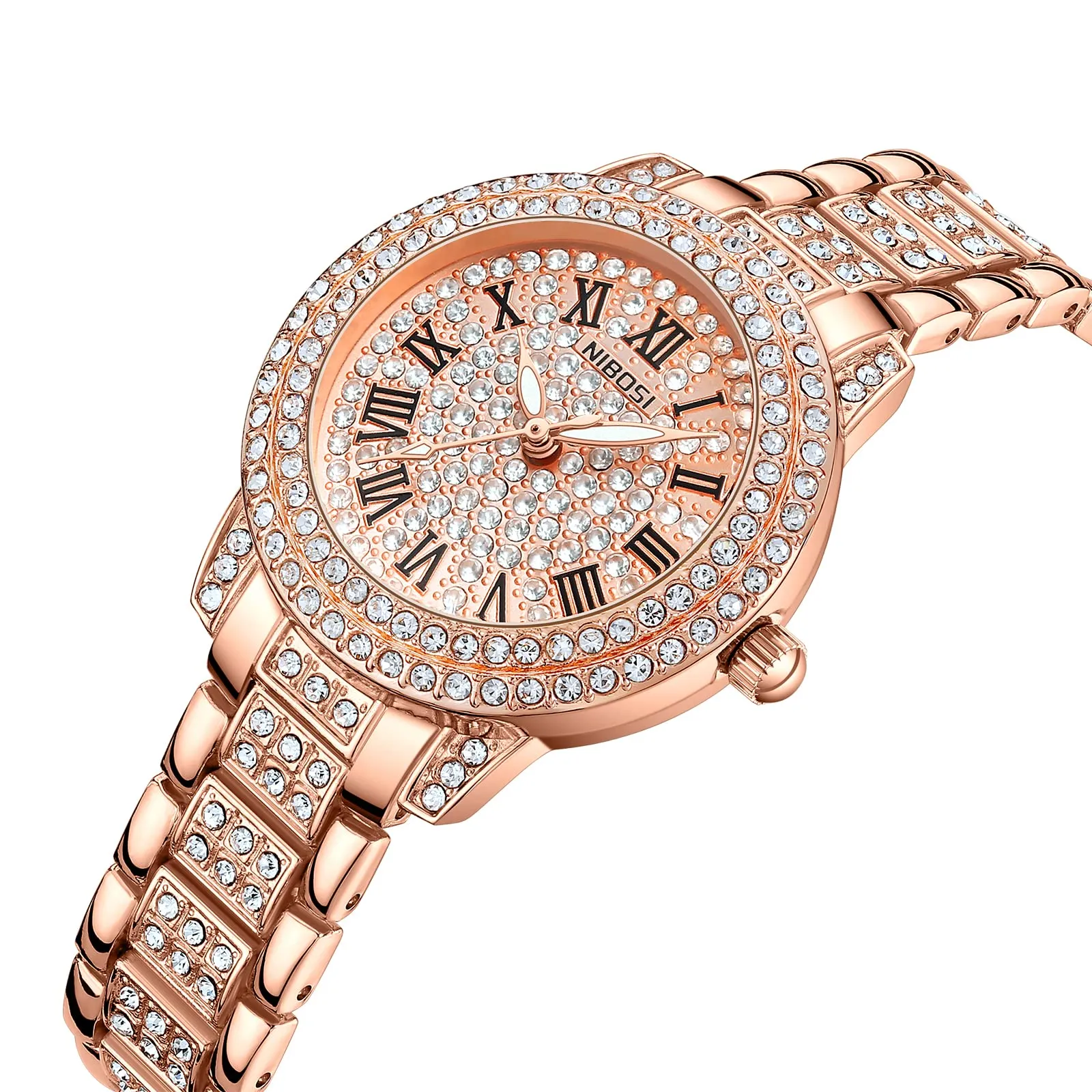 NIBOSI Women Wrist Watches Analog Stainless Steel Rose Gold Band and Dial Women's Watch for Girls&Miss&Ladies Diamond Studded with Stylish Girlfriend Watches