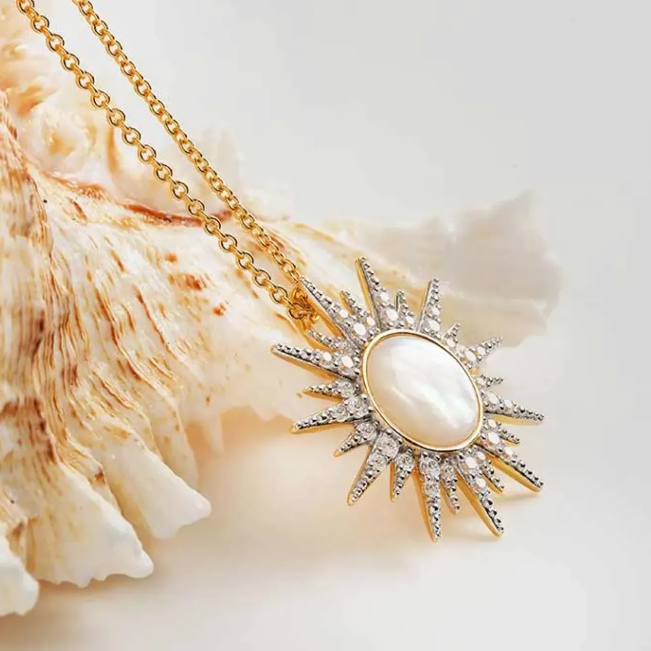 Ocean 14kt Gold Vermeil CZ Sun Necklace Moonstone