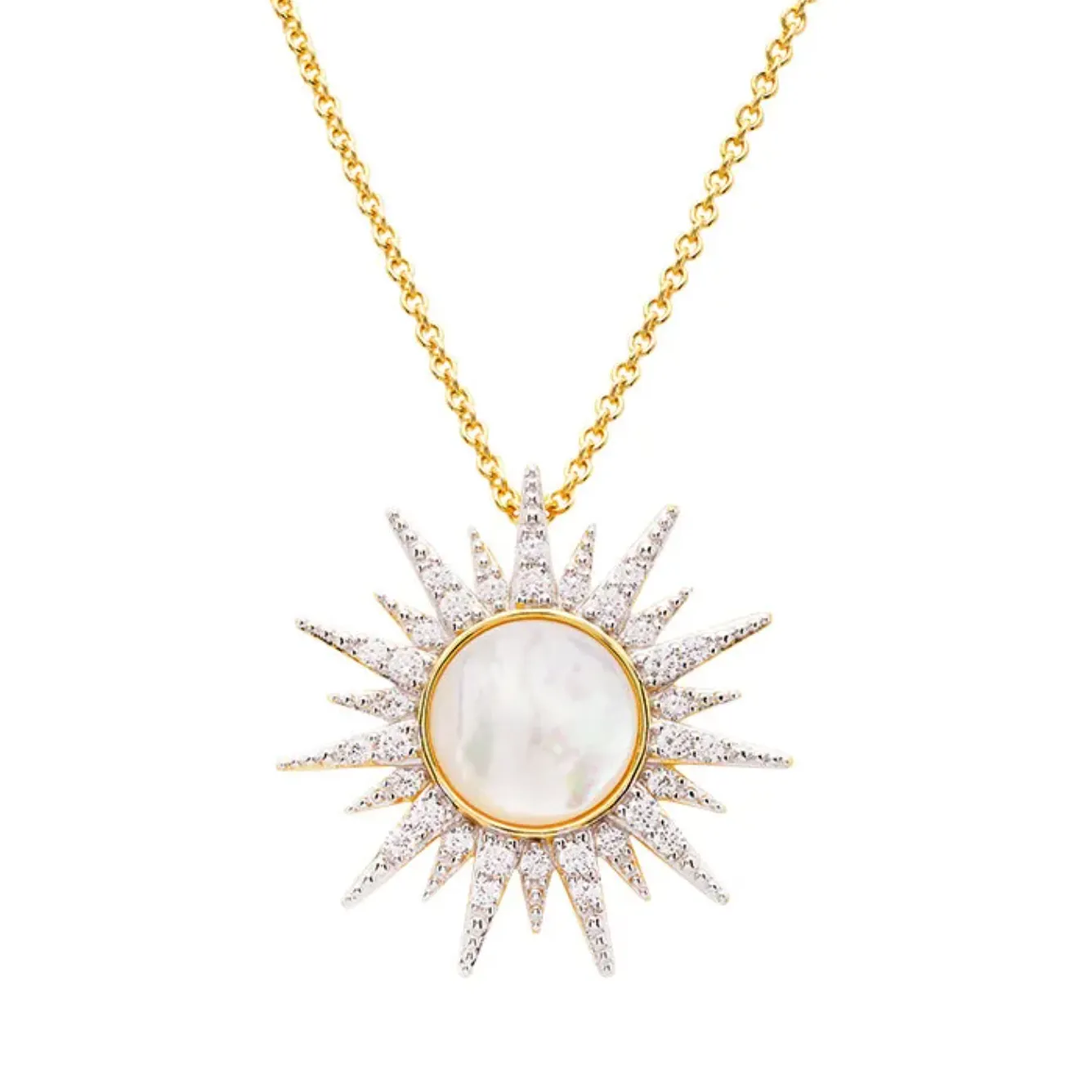 Ocean 14kt Gold Vermeil CZ Sun Necklace Moonstone