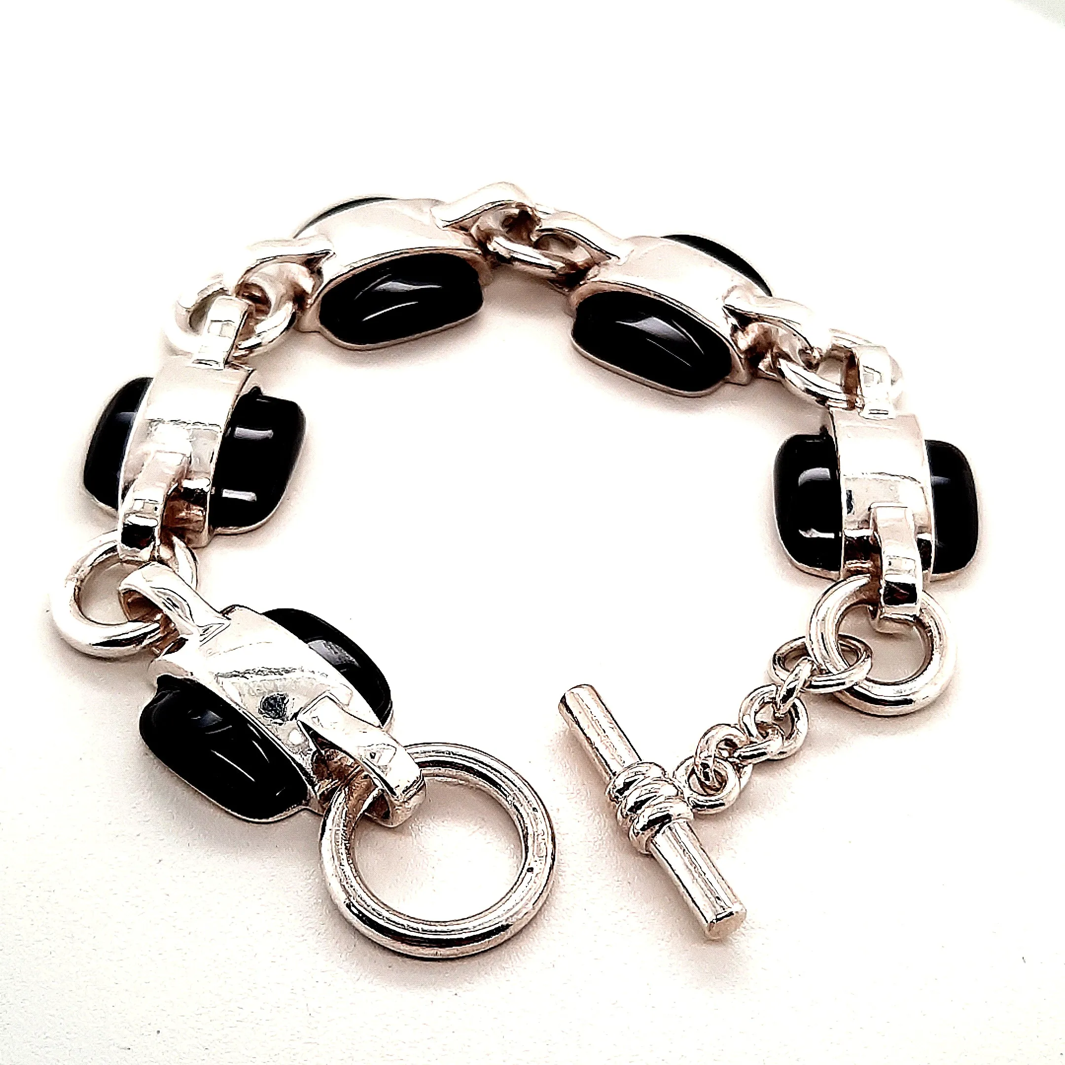 Onyx and Sterling Silver Bracelet with Toggle Clasp