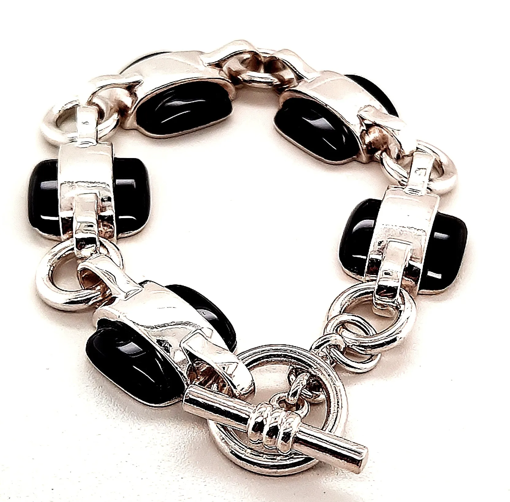 Onyx and Sterling Silver Bracelet with Toggle Clasp