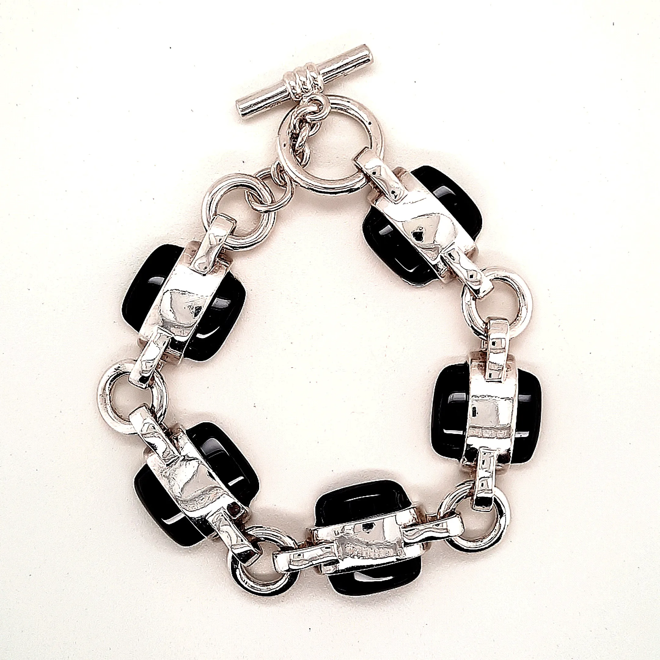 Onyx and Sterling Silver Bracelet with Toggle Clasp