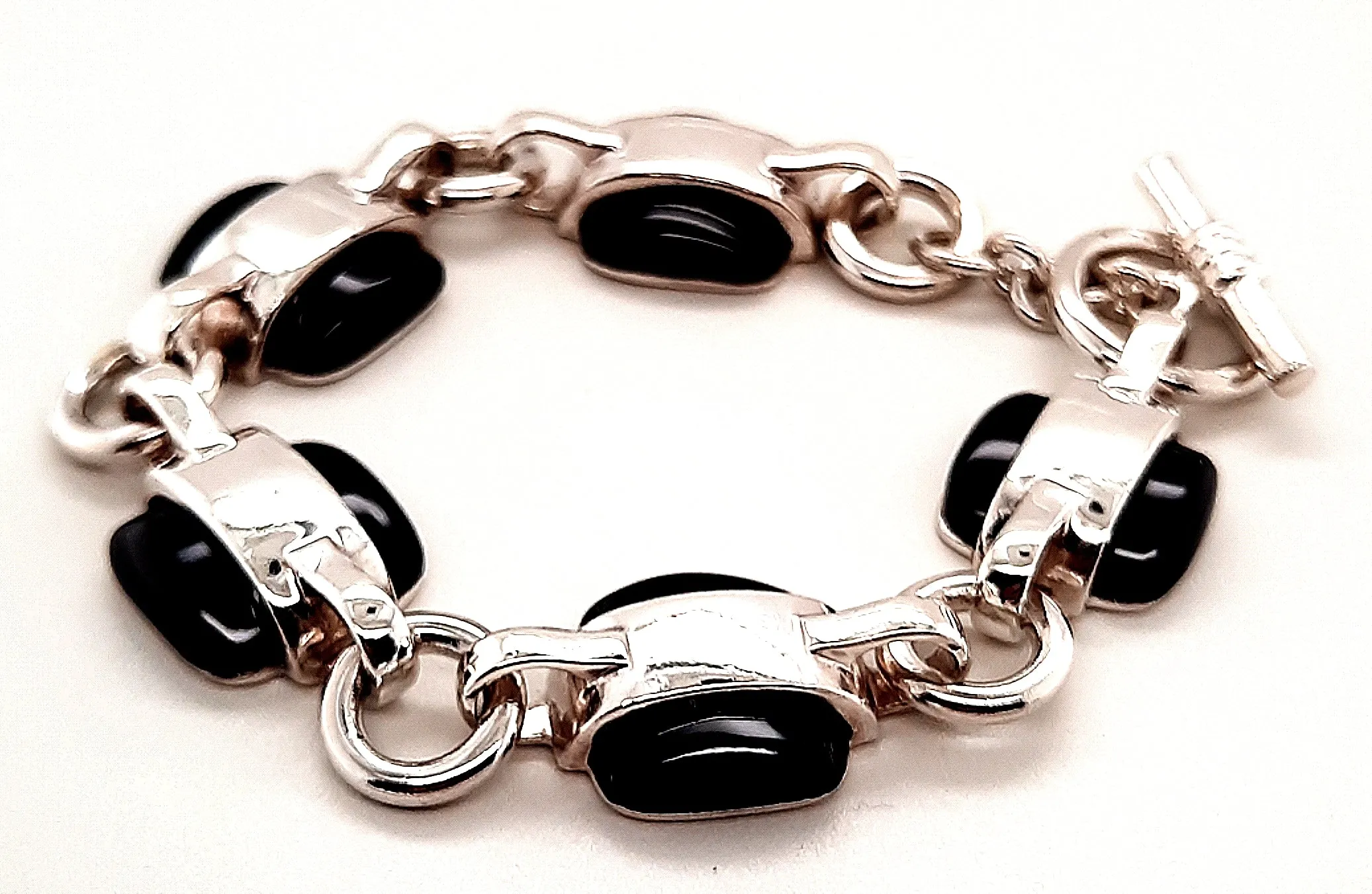 Onyx and Sterling Silver Bracelet with Toggle Clasp