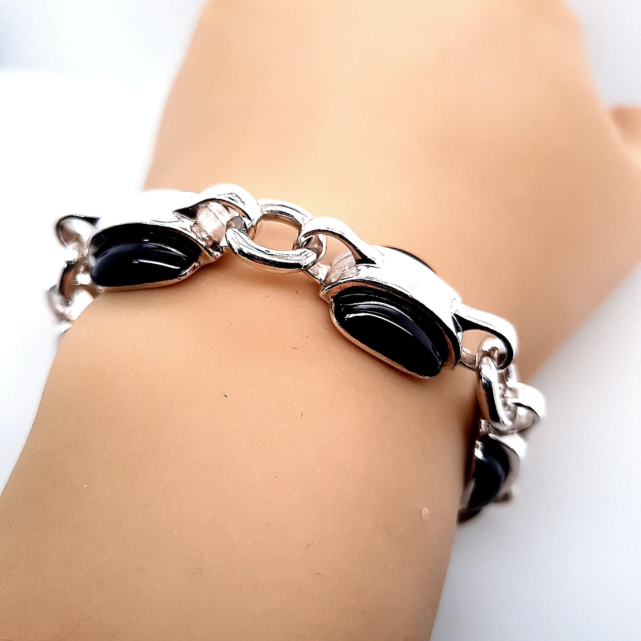 Onyx and Sterling Silver Bracelet with Toggle Clasp