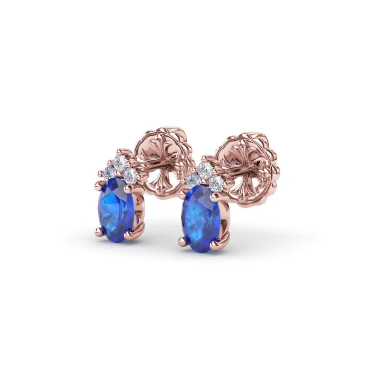 Oval Sapphire and Diamond Stud Earrings