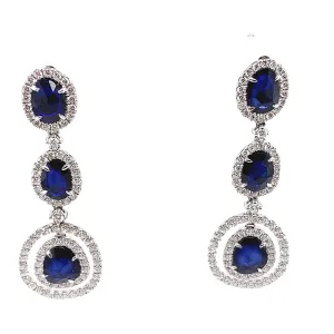 Oval Sapphire and Diamond Triple Dangle Earrings