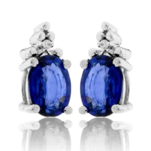 Oval Sapphire with Diamond Accent Stud Earrings