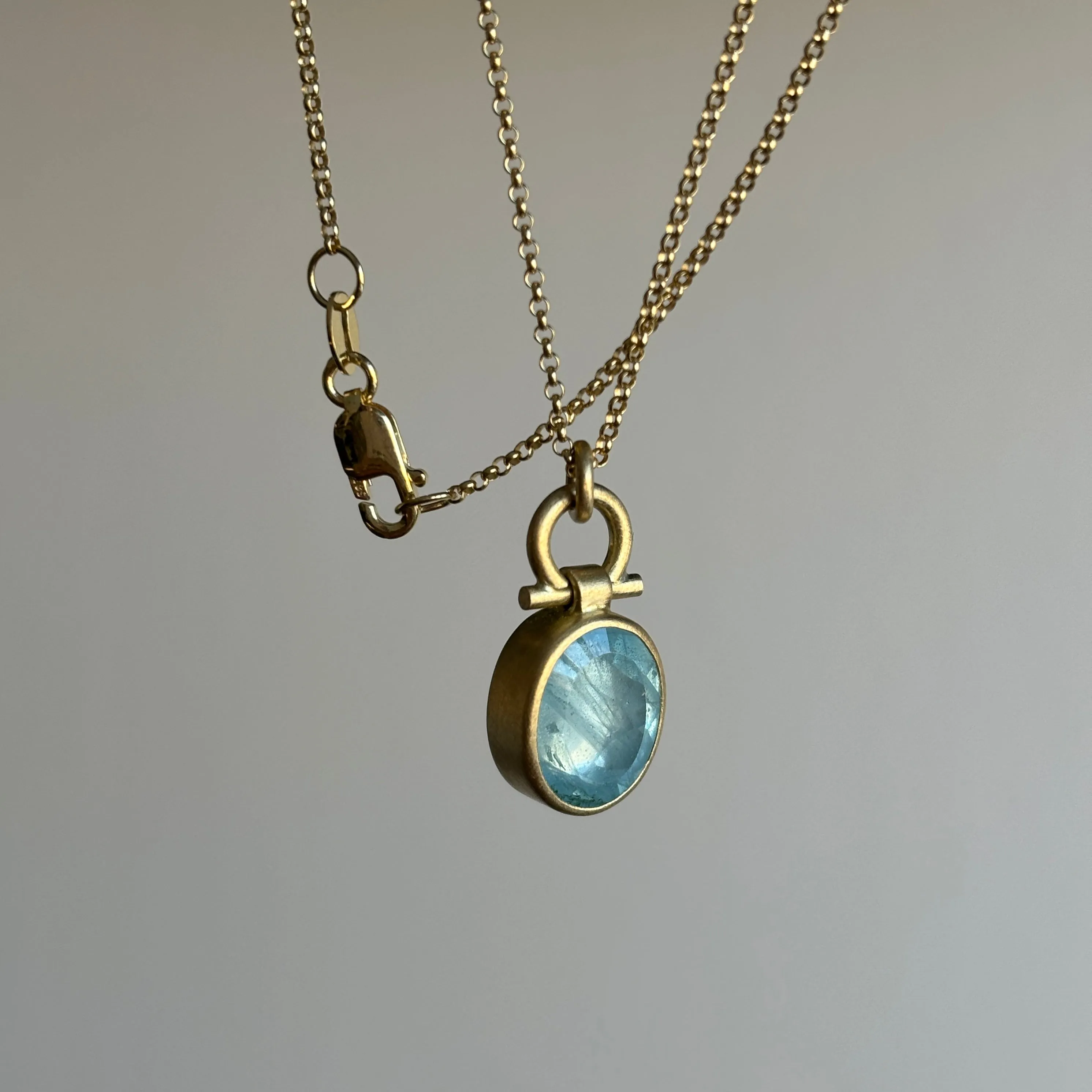 Oval Table Cut Aquamarine Pendant