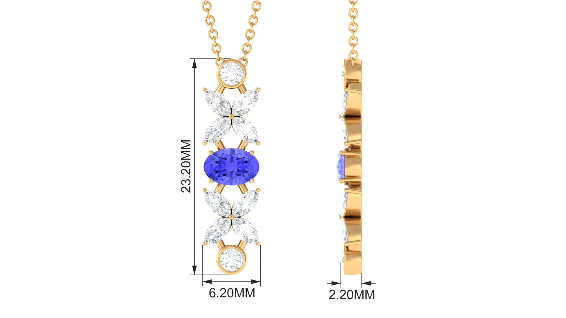 Oval Tanzanite and Diamond Flower Dangle Necklace