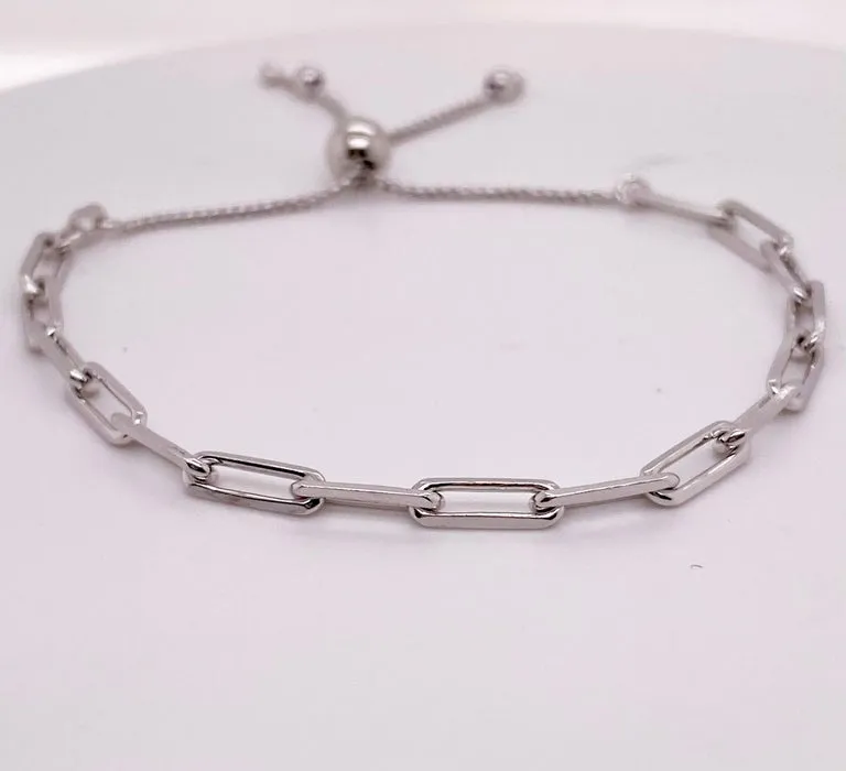 Paper Clip Bracelet in Sterling Silver with Adjustable Bolo Clasp, Mixed Metals