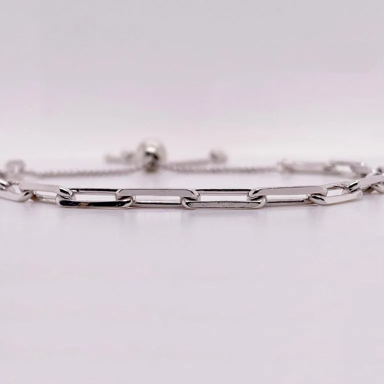 Paper Clip Bracelet in Sterling Silver with Adjustable Bolo Clasp, Mixed Metals