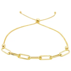 Paper Clip Bracelet with Bolo Adjustable Clasp in 14K Yellow Gold