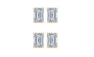 Paris jewelry 14k Yellow Gold 6mm3Ct Emerald Cut White Sapphire Set Of Two Stud Earrings Plated