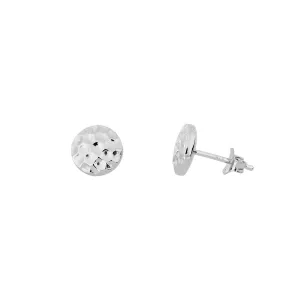 Planished Double Curved Button Stud Earrings - Sterling Silver