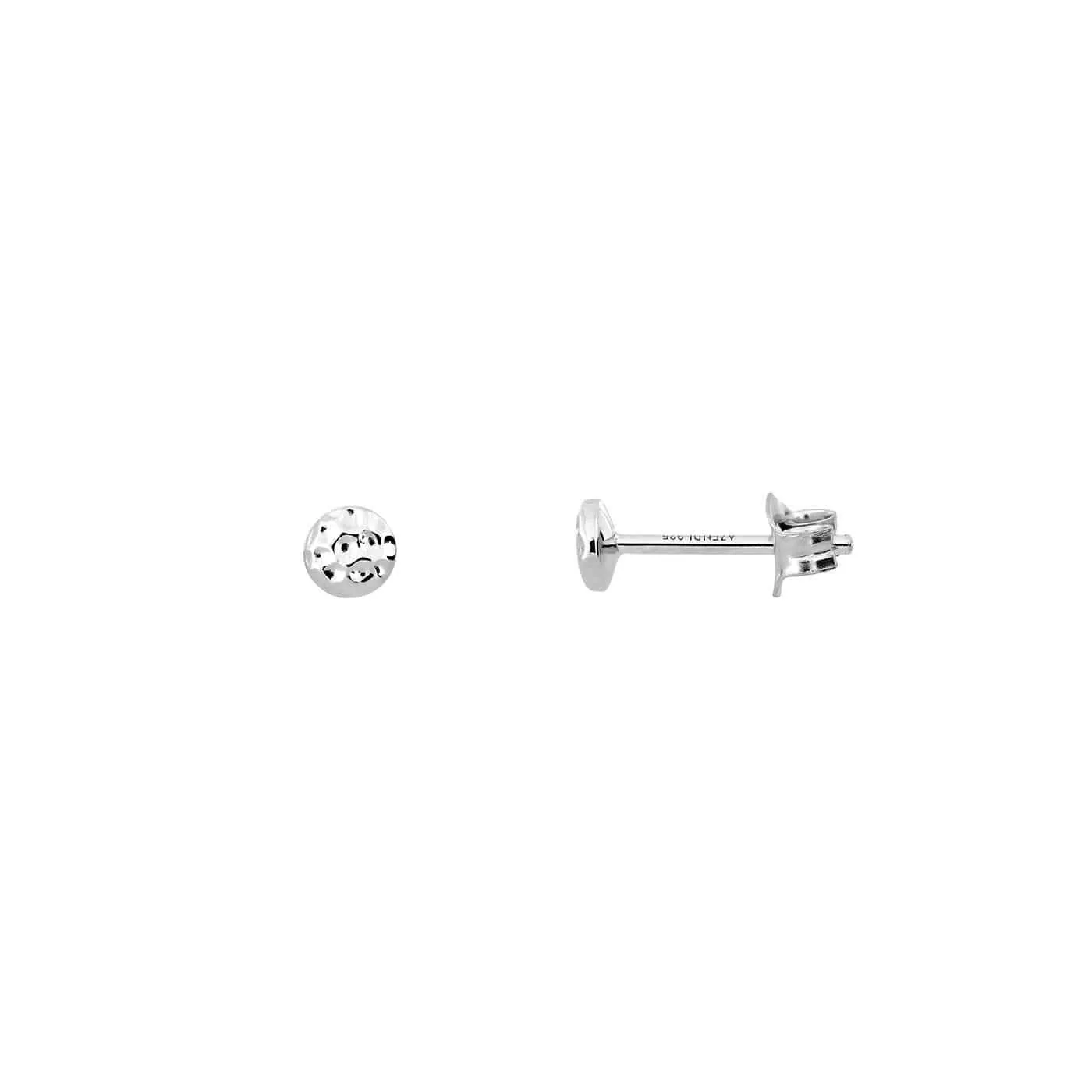 Planished Double Curved Button Stud Earrings - Sterling Silver