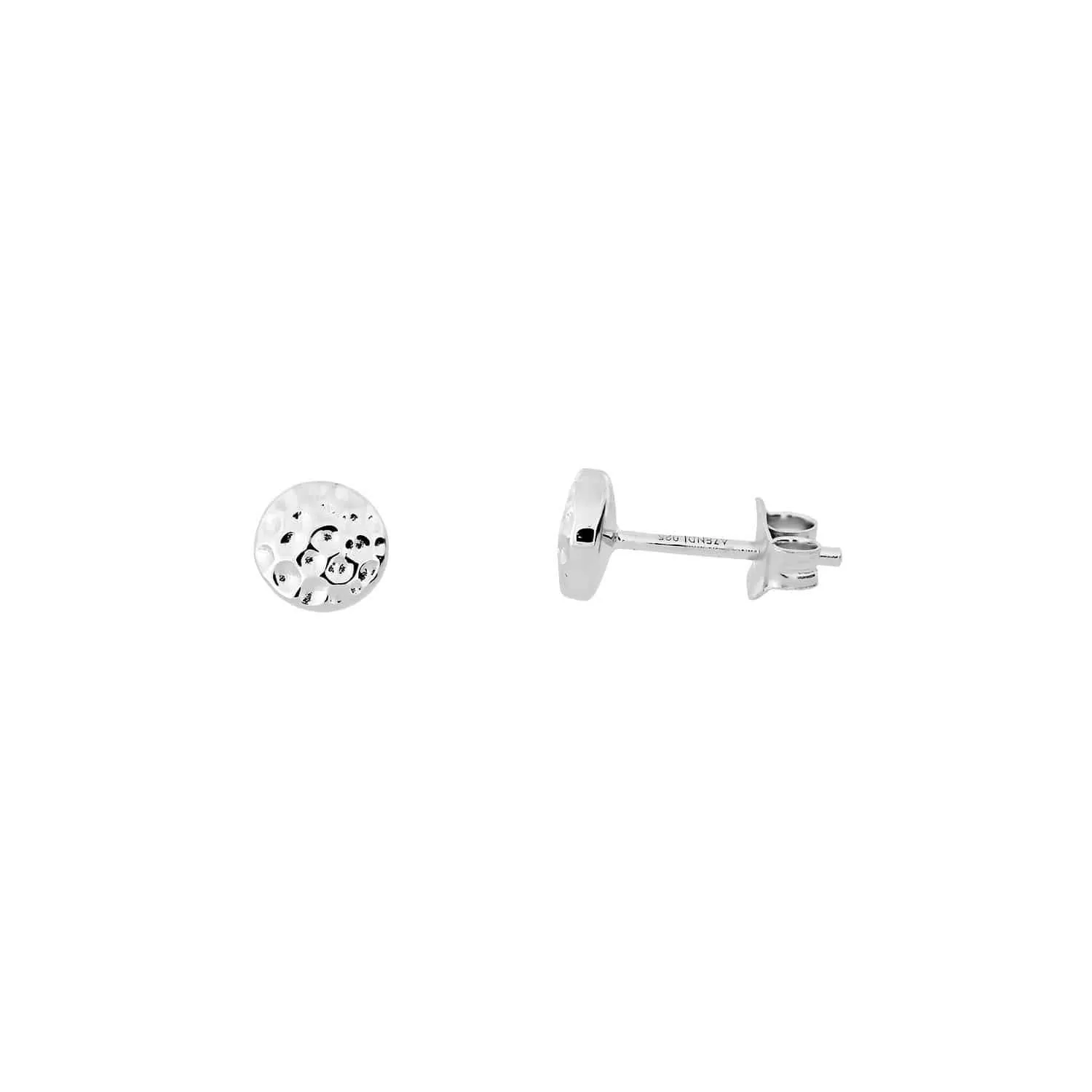 Planished Double Curved Button Stud Earrings - Sterling Silver