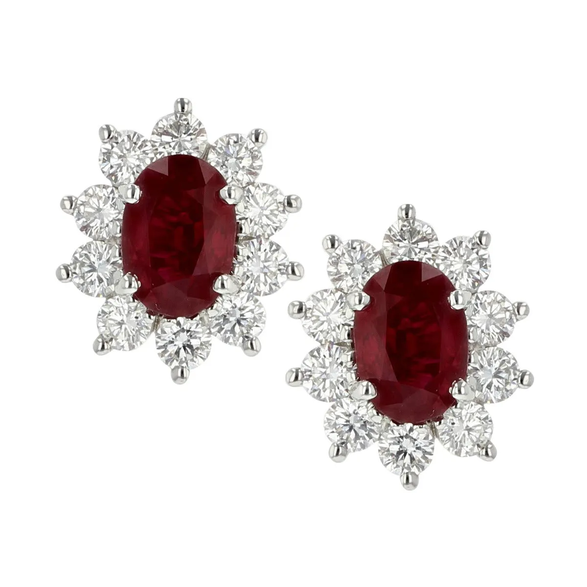 Platinum Ruby and Diamond Stud Earrings