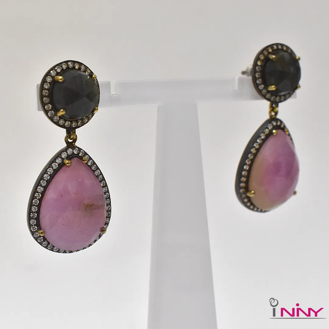 Raw Pink Sapphire Dangling Earrings