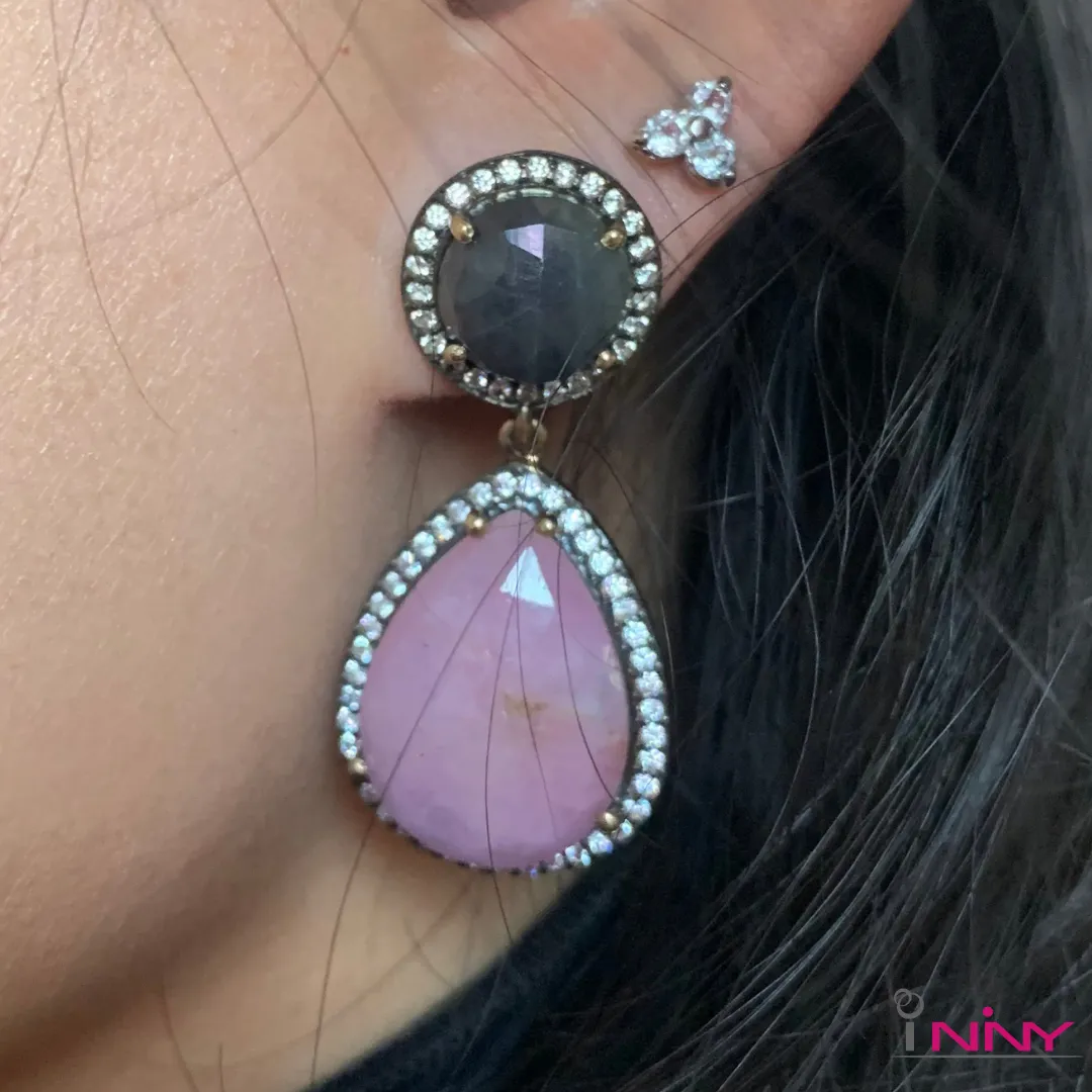 Raw Pink Sapphire Dangling Earrings