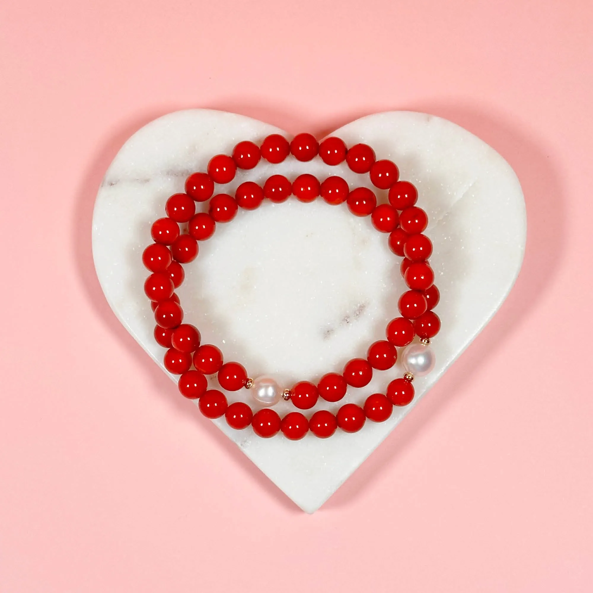 Red Coral and Freshwater Pearl Bracelet