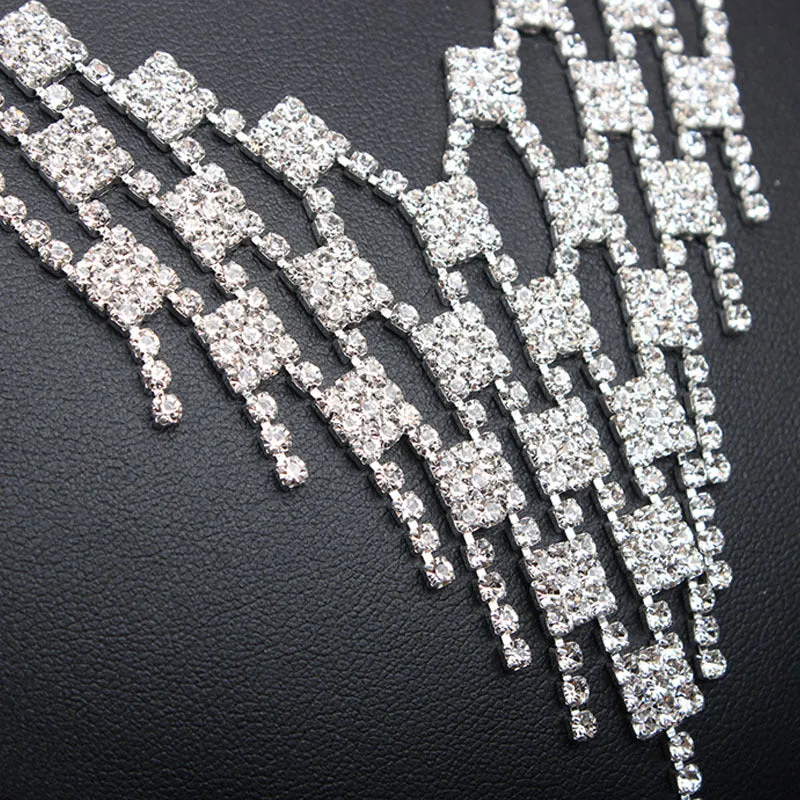 Rhinestone Necklace 2 Piece Bridal Wedding Dress Full Diamond Earrings Set Chain Dinner Party Accessories Necklace