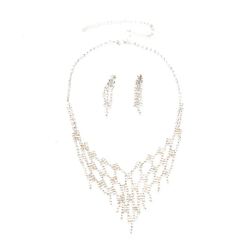 Rhinestone Necklace 2 Piece Bridal Wedding Dress Full Diamond Earrings Set Chain Dinner Party Accessories Necklace