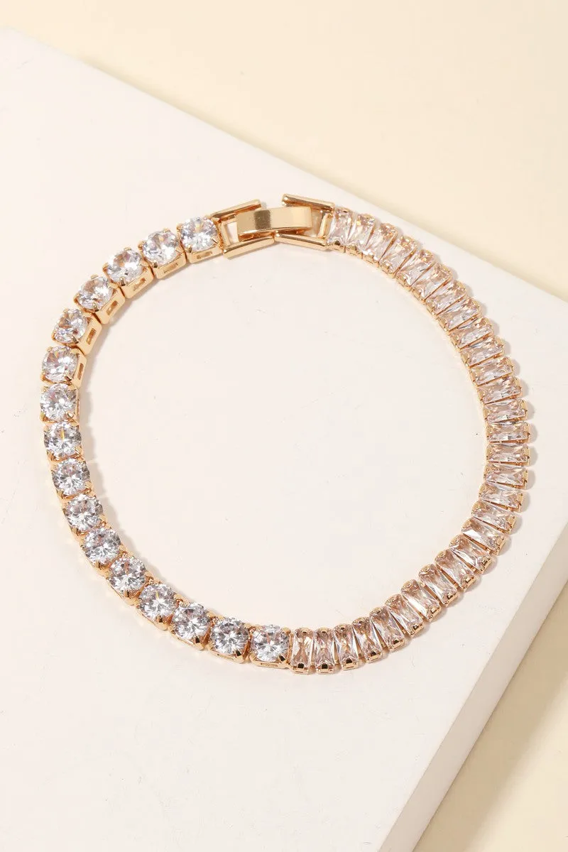 Rhinestone Square & Bar Chain Bracelet- Gold