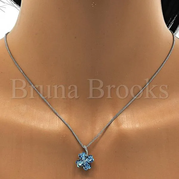 Rhodium Plated Fancy Necklace, Leaf and Heart Design, with Swarovski Crystals, Rhodium Tone