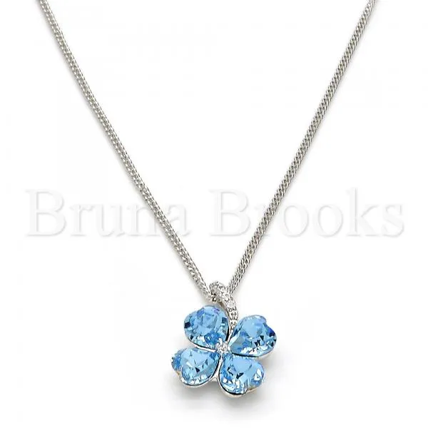 Rhodium Plated Fancy Necklace, Leaf and Heart Design, with Swarovski Crystals, Rhodium Tone