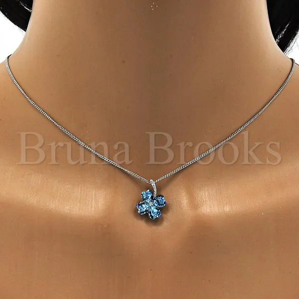 Rhodium Plated Fancy Necklace, Leaf and Heart Design, with Swarovski Crystals, Rhodium Tone