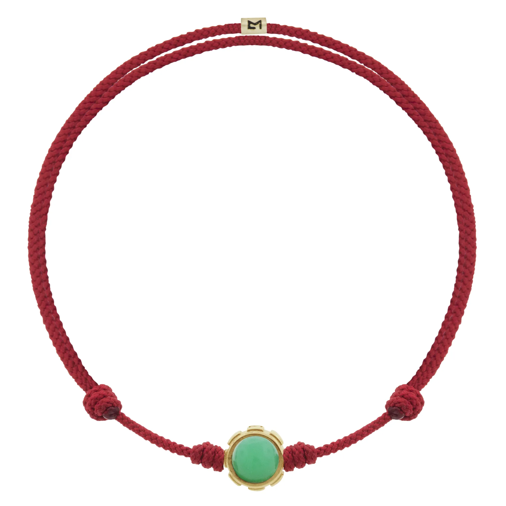 Rotary with Onyx/Chrysoprase Cabochon on Red Cord Bracelet