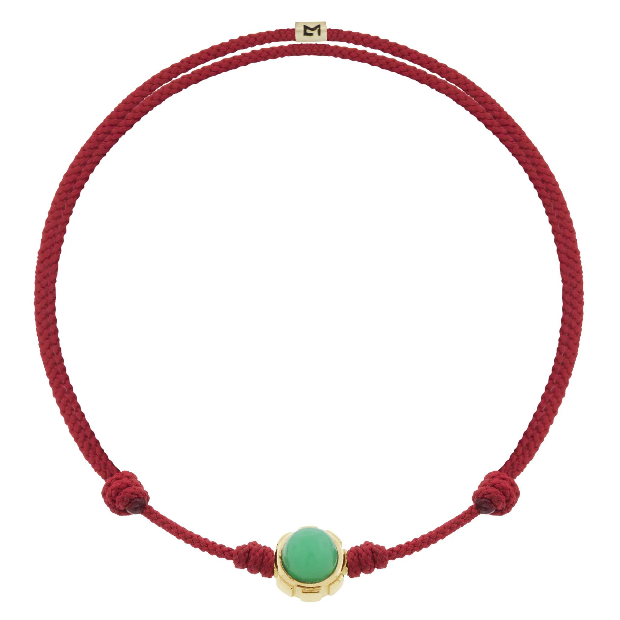 Rotary with Onyx/Chrysoprase Cabochon on Red Cord Bracelet