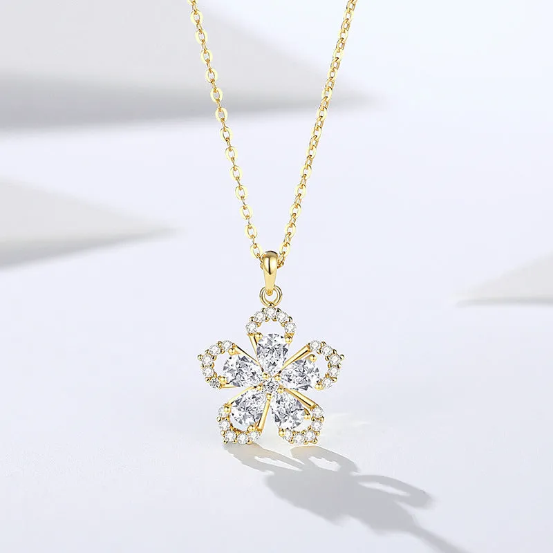 Rotating peach blossom zircon necklace for women s925 sterling silver forest style versatile clavicle chain light luxury niche pendant j