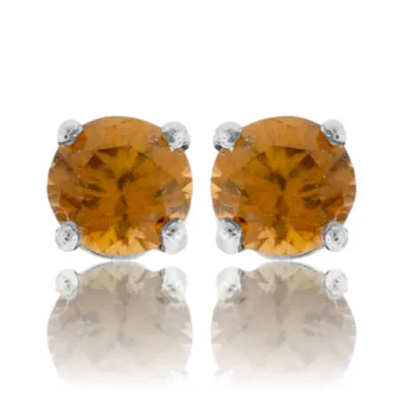 Round Honey Zircon Basket Style Stud Earrings